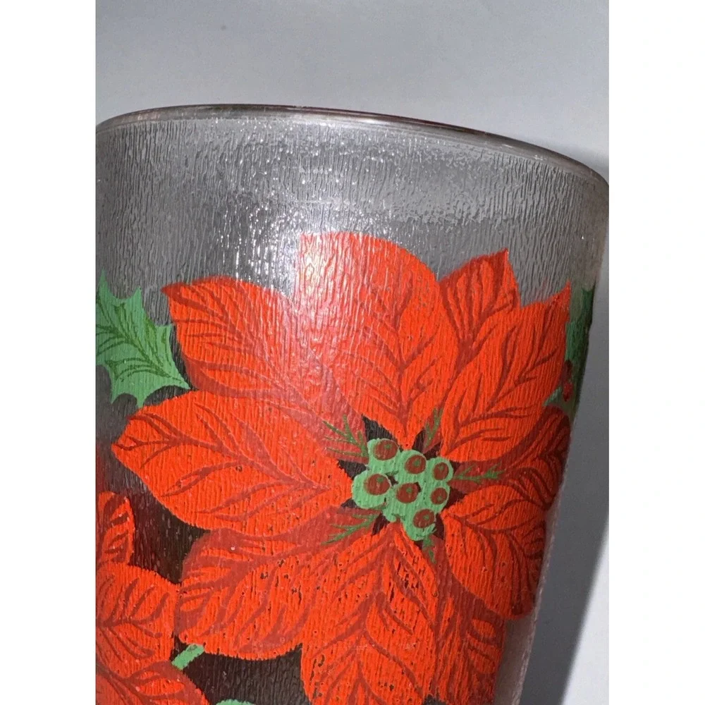 Vtg H J Stotter Tumblers Christmas Poinsettia Glasses Acrylic Set Of 5 Holiday